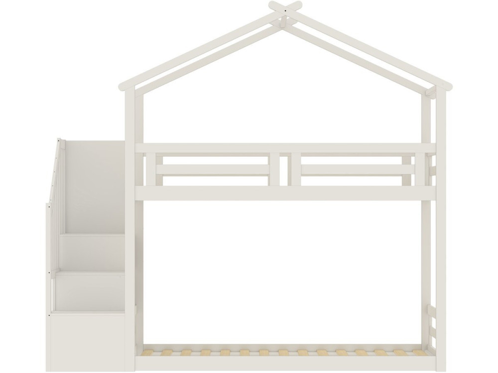 Etagenbett im Baumhausstil mit Holztreppe „Oriana“ – 90 x 190 cm – Beige