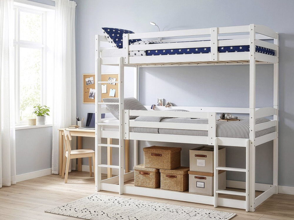 Holz-Etagenbett mit Treppe „Sephora“ – 90 x 190 cm – Weiß