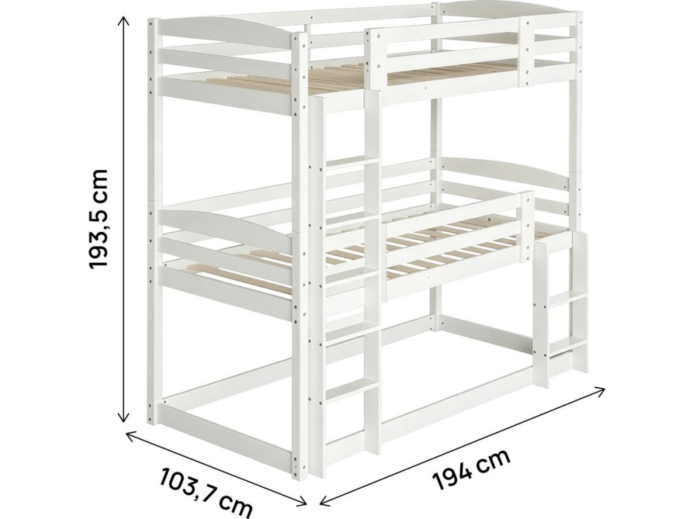 Holz-Etagenbett mit Treppe „Sephora“ – 90 x 190 cm – Weiß