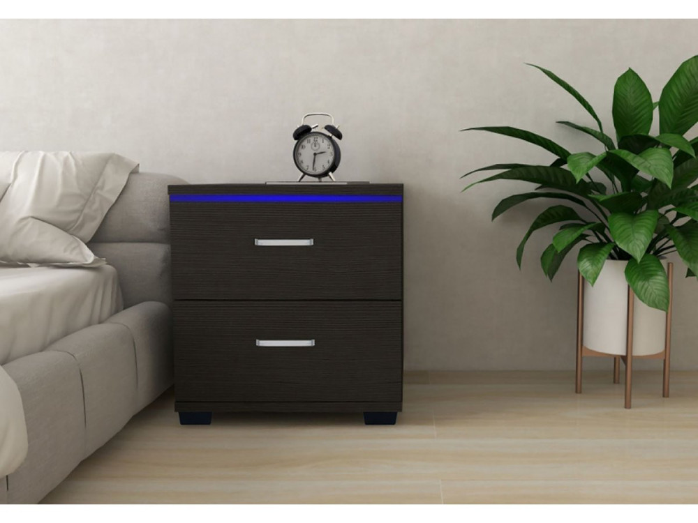 Nachttisch mit LED "Karina" - 41 x 38 x 41,5 cm - Schwarz