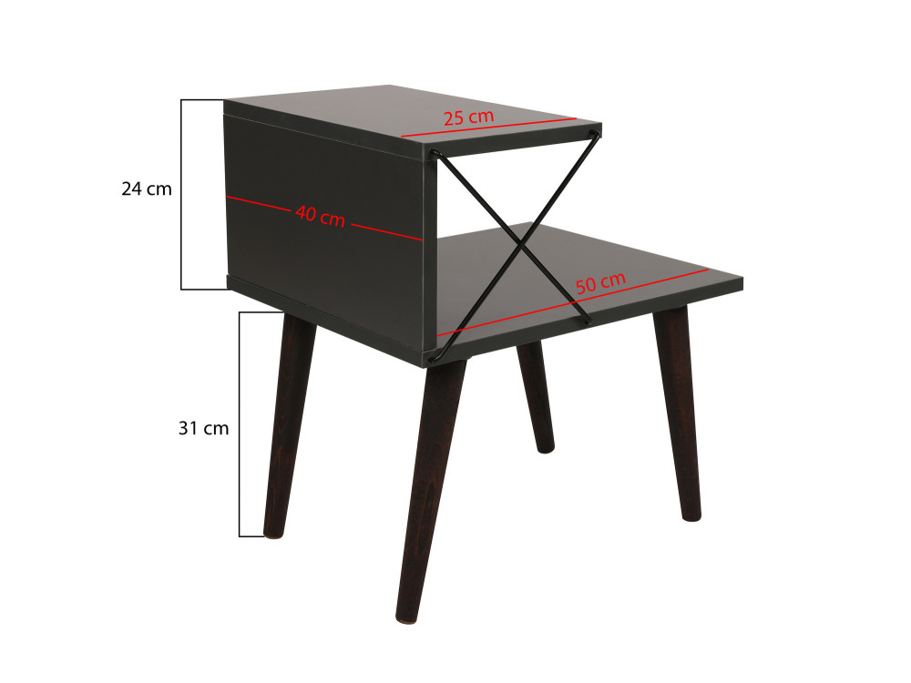 Nachttisch aus Holz "Cross" 50 x 40 x 55 cm - Anthrazit