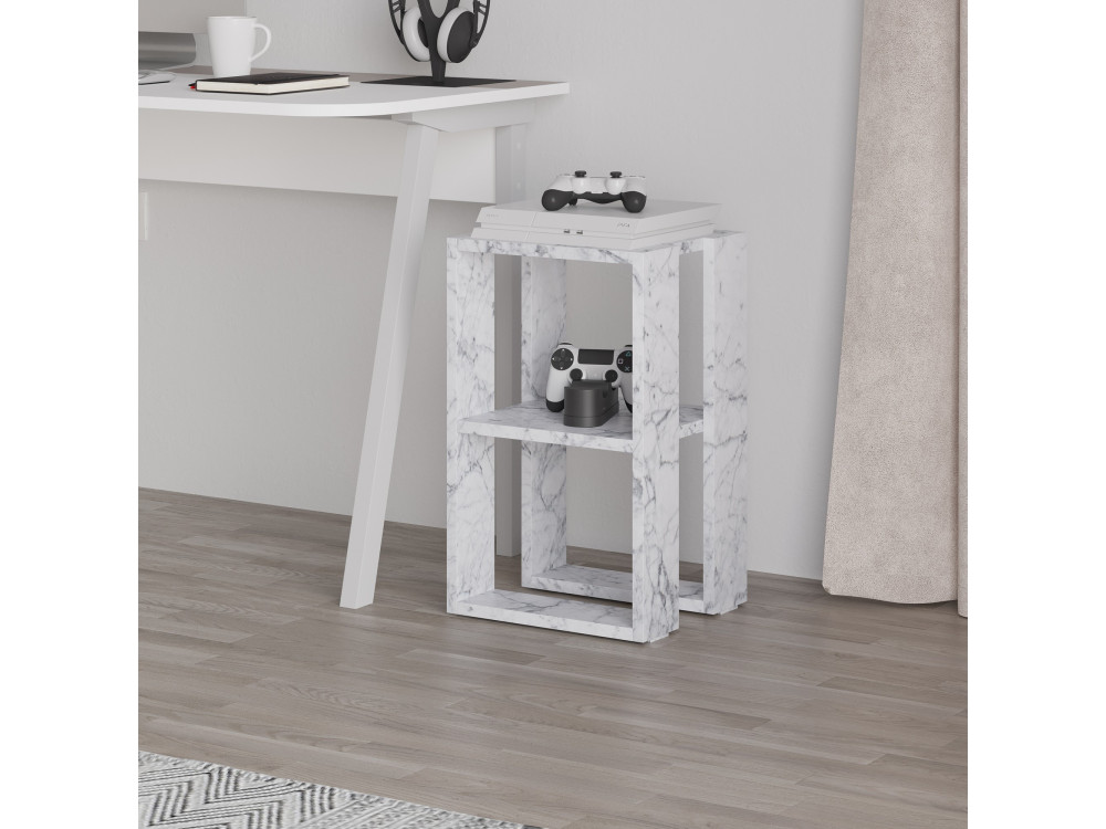 Nachttisch aus Holz "Lonie" 30 x 30 x 55 cm - Carrara Marmor