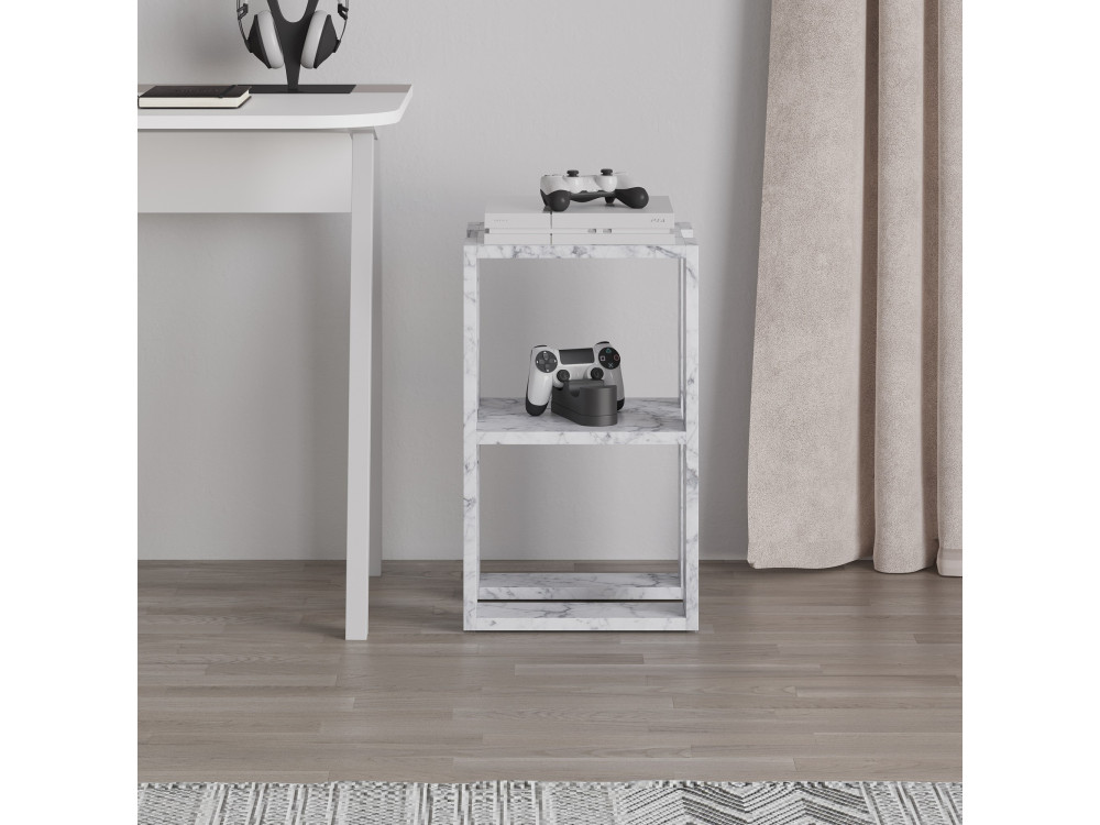 Nachttisch aus Holz "Lonie" 30 x 30 x 55 cm - Carrara Marmor