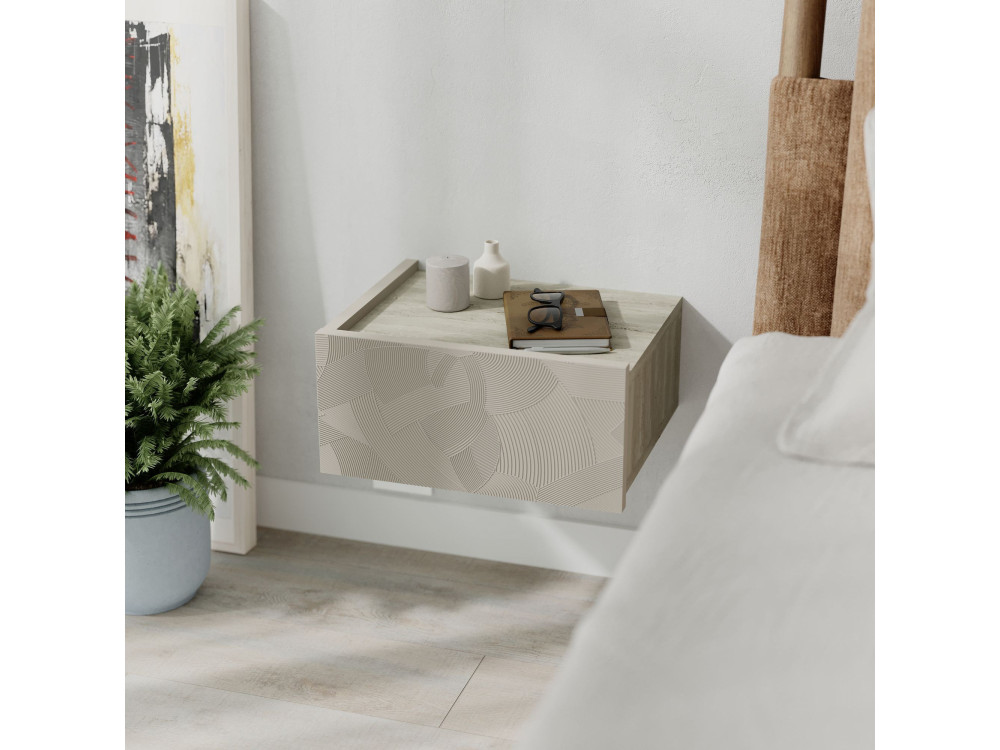 Nachttisch mit LED-Beleuchtung aus Holz "Onda" - 38 x 31 x 18 cm - Beige