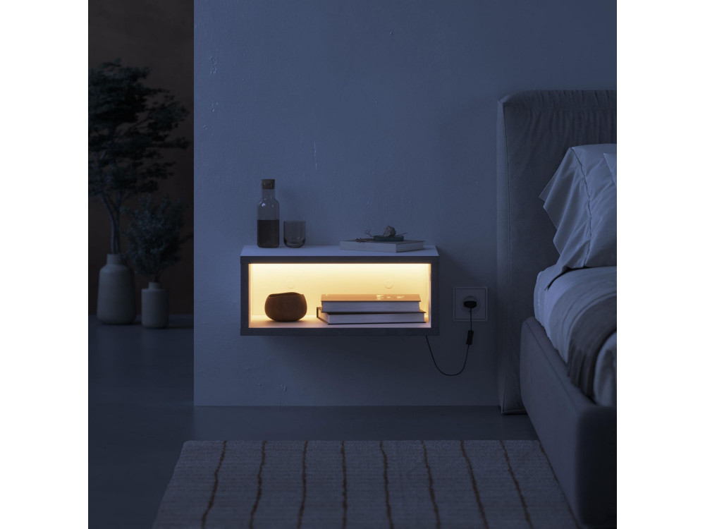 Nachttisch mit LED-Beleuchtung aus Holz "Brik" - 45 x 30 x 18 cm - Weiß
