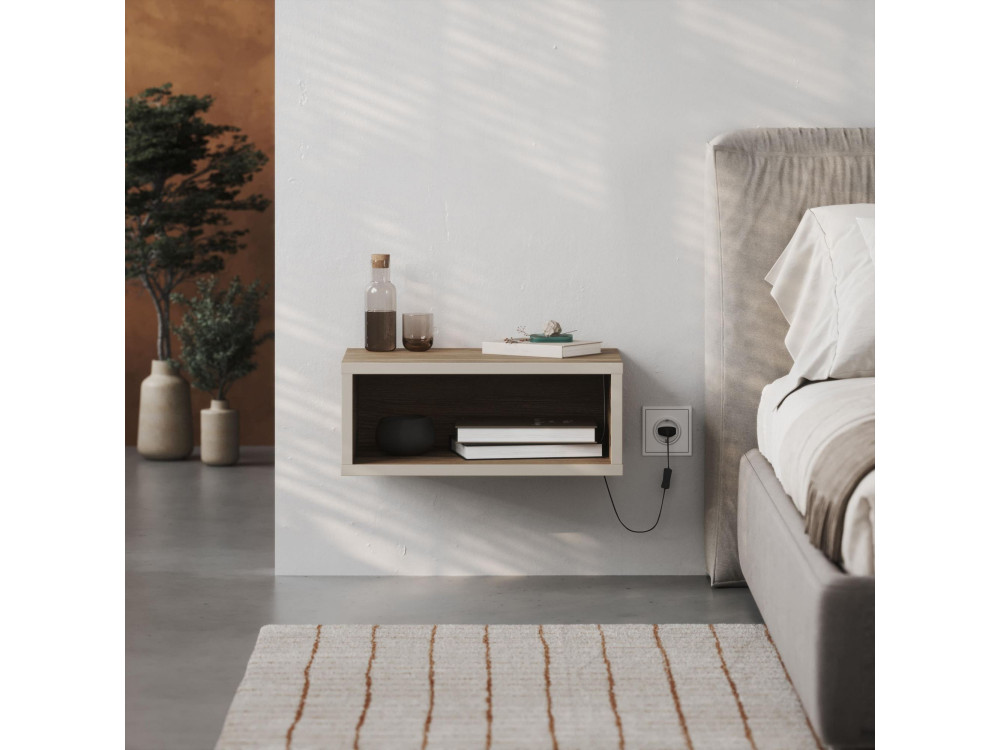 Nachttisch mit LED-Beleuchtung aus Holz "Brik" - 45 x 30 x 18 cm - Braun