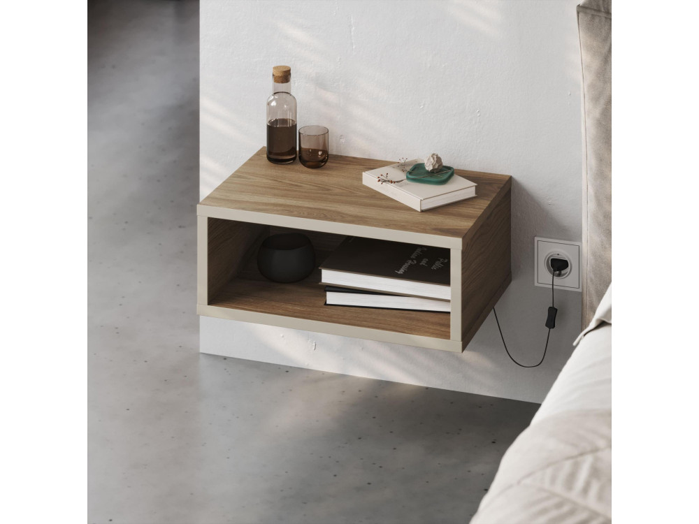 Nachttisch mit LED-Beleuchtung aus Holz "Brik" - 45 x 30 x 18 cm - Braun