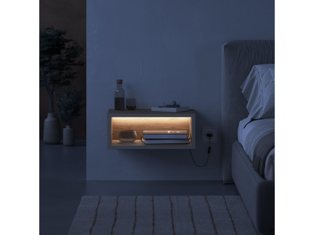 Nachttisch mit LED-Beleuchtung aus Holz "Brik" - 45 x 30 x 18 cm - Braun