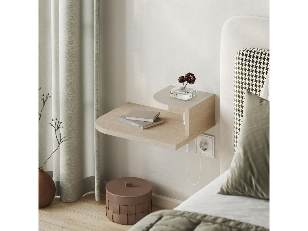 Nachttisch mit Glühbirne aus Holz "Luno" - 40 x 30 x 16 cm - Creme