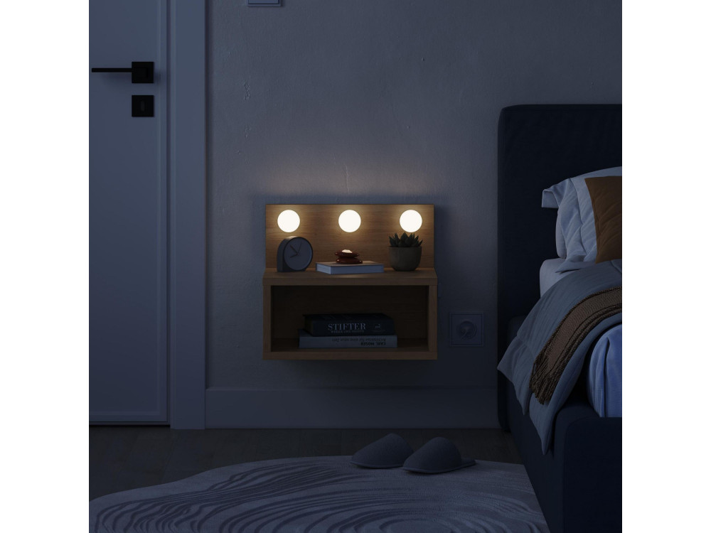 Nachttisch mit Glühbirne aus Holz "Treo" - 40 x 30 x 34 cm - Beige