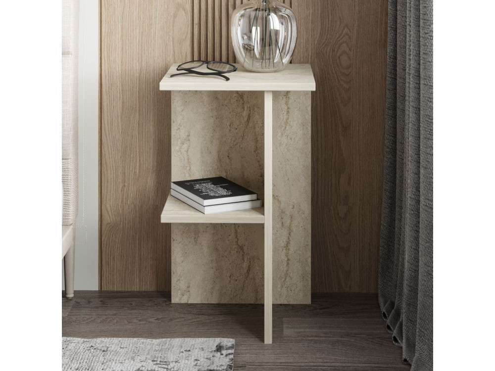 Nachttisch aus Holz "Leray" - 36 x 36 x 60 cm - Travertin
