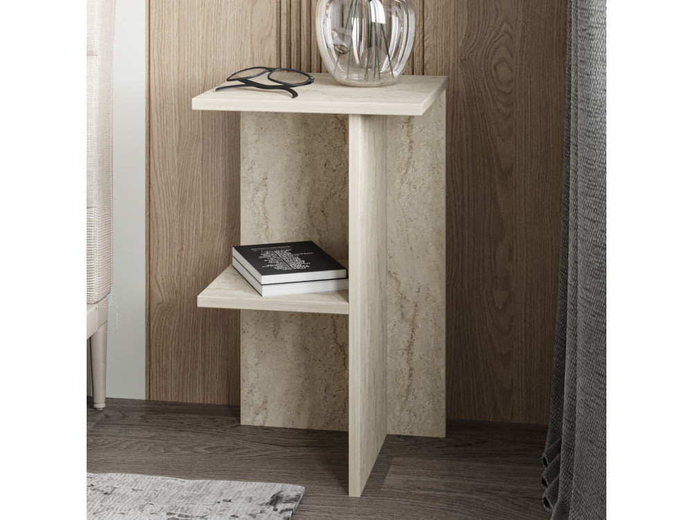 Nachttisch aus Holz "Leray" - 36 x 36 x 60 cm - Travertin