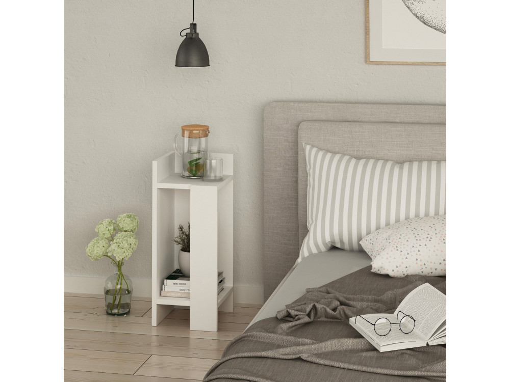 Nachttisch aus Holz "Elos Left" - 25 x 27 x 60 cm - Weiß