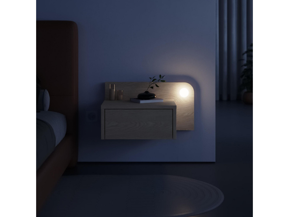 Nachttisch mit Glühbirne aus Holz "Dotta" - 52 x 30 x 28 cm - Beige