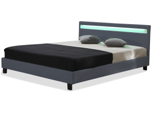 Doppelbett mit LED "Maria"  - 140 x 190 cm - Grau