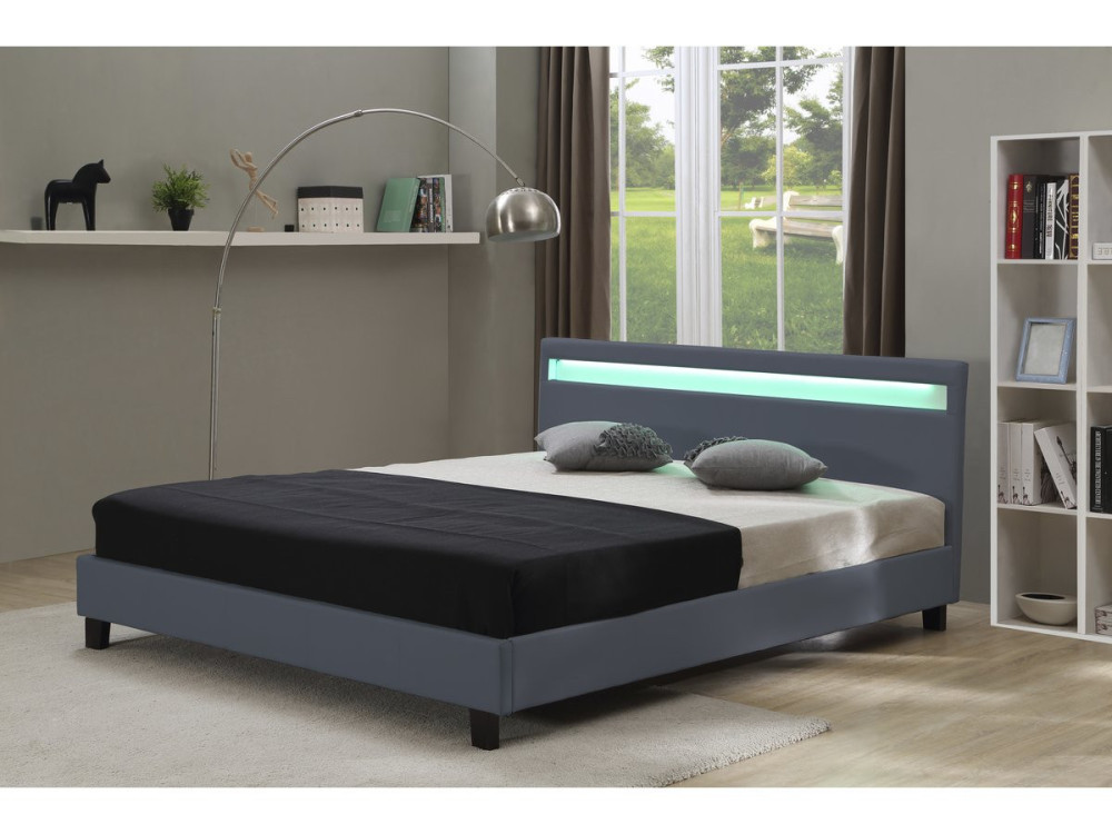 Doppelbett mit LED "Maria"  - 140 x 190 cm - Grau