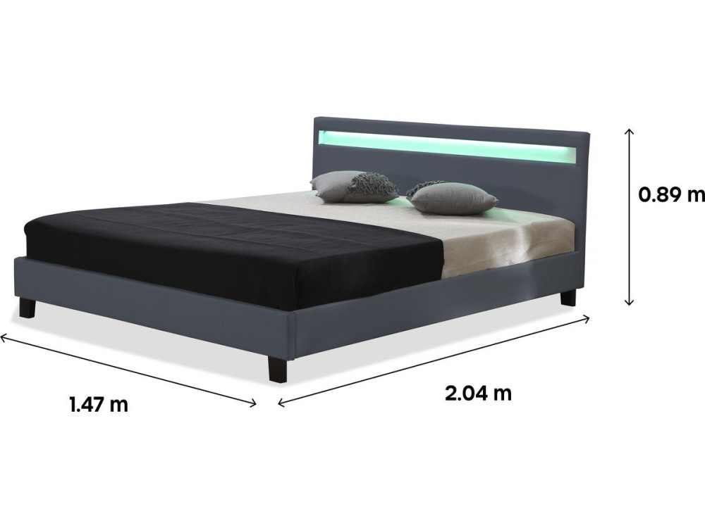Doppelbett mit LED "Maria"  - 140 x 190 cm - Grau