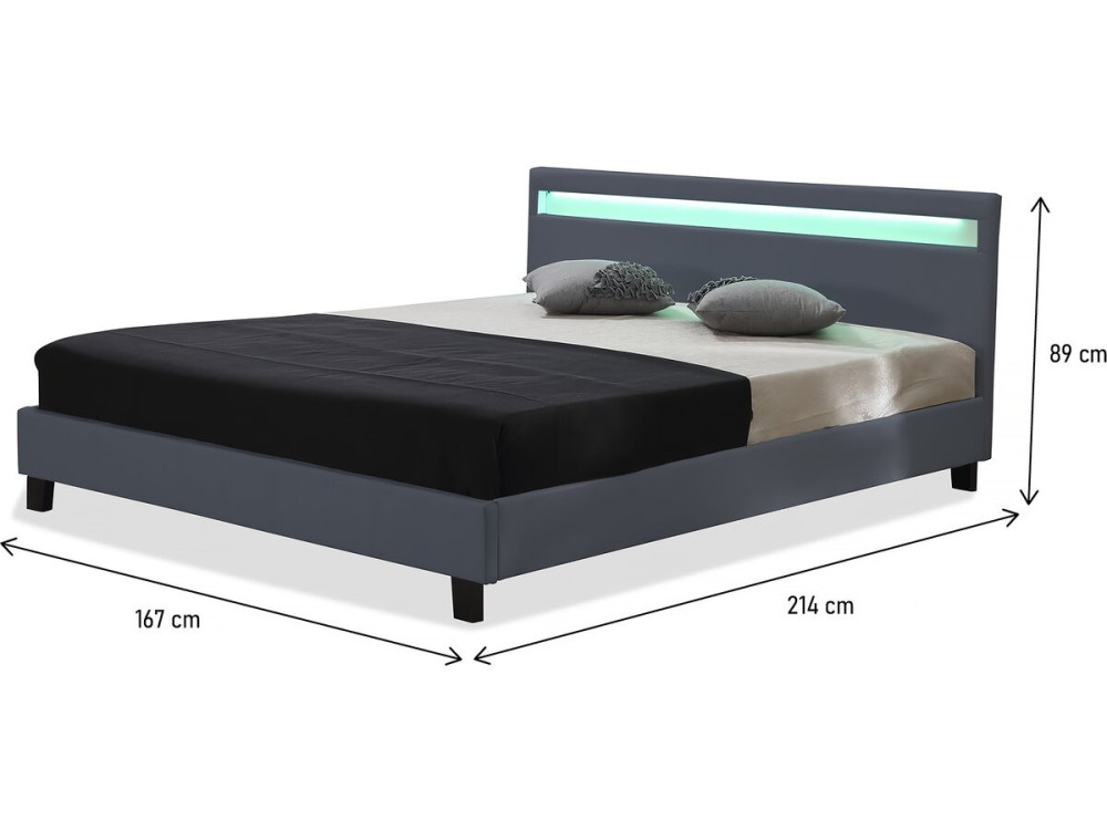 Doppelbett mit LED "Maria"  - 160 x 200 cm - Grau