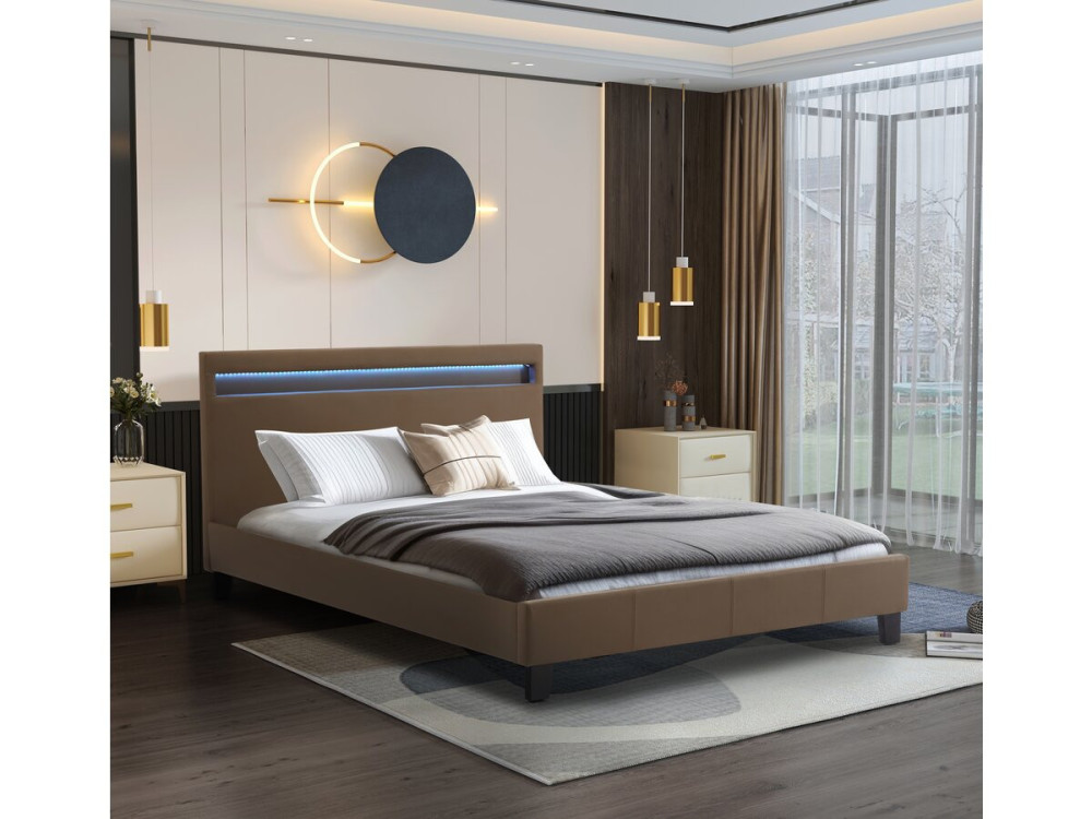 Bett mit LED "Maria" - 140 x 190 cm - Taupe