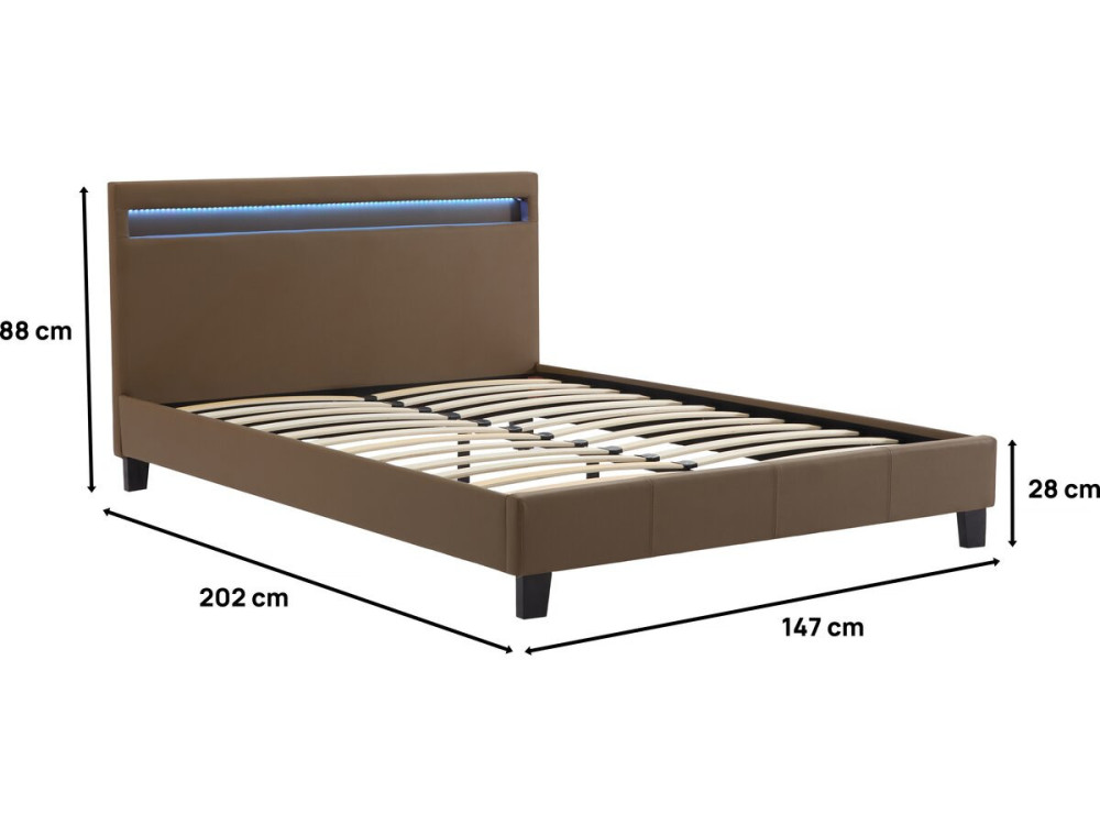 Bett mit LED "Maria" - 140 x 190 cm - Taupe