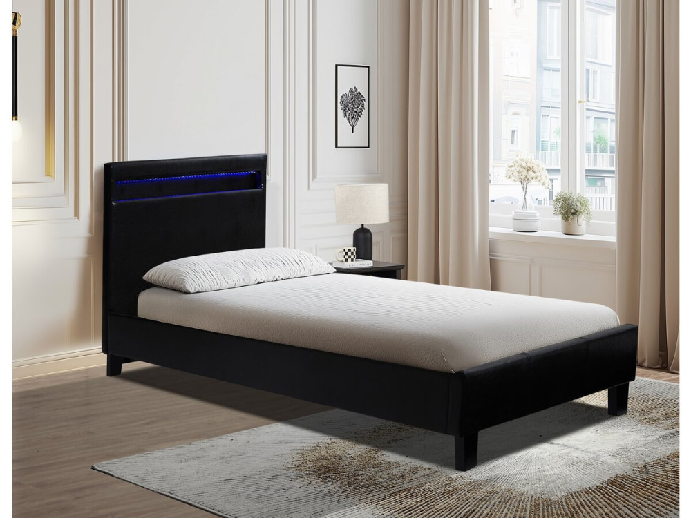 Bett mit LED "Maria" 90 x 190 cm - Schwarz