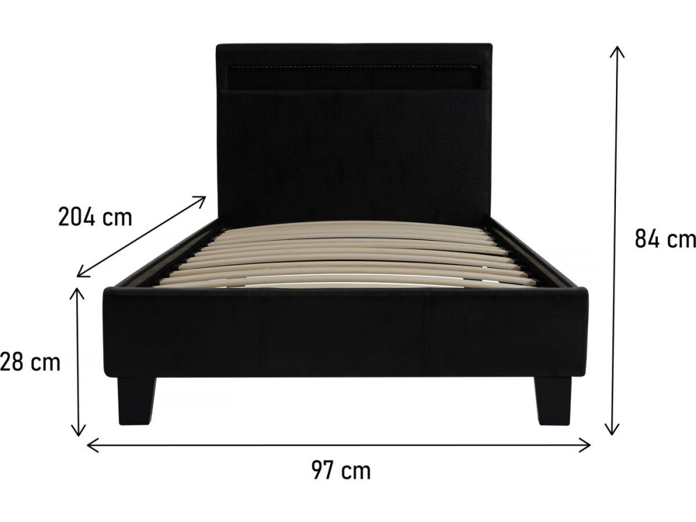 Bett mit LED "Maria" 90 x 190 cm - Schwarz