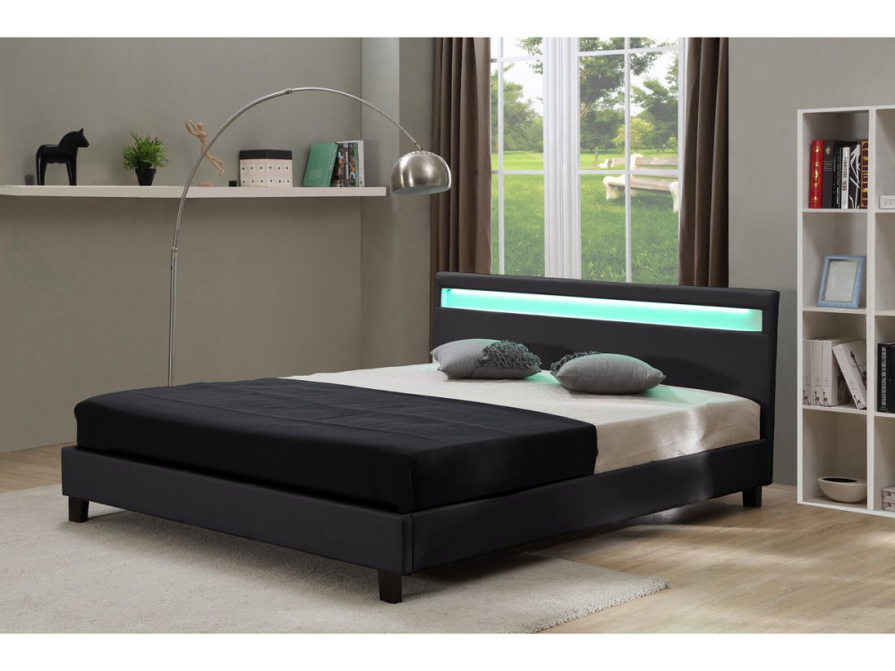 Bett mit LED "Maria" - 140 x 190 cm - Schwarz
