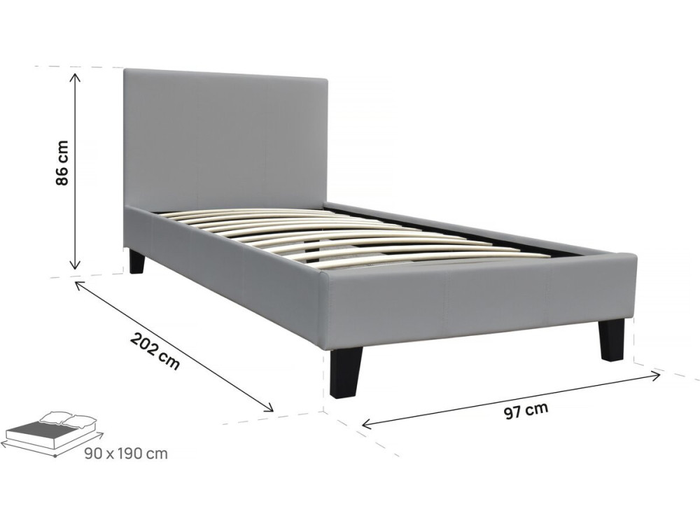 Einzelbett "Lina" - 90 x 190 cm - Hellgrau