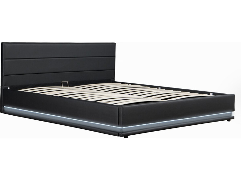 Bett mit LED und Bettkasten "Anastasia" - 140 x 190 cm - Schwarz