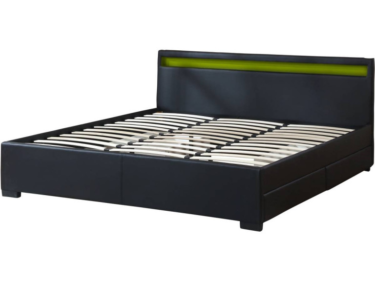 LED-Doppelbett "Nico" mit 4 Schubladen - 180 x 200 cm - Schwarz