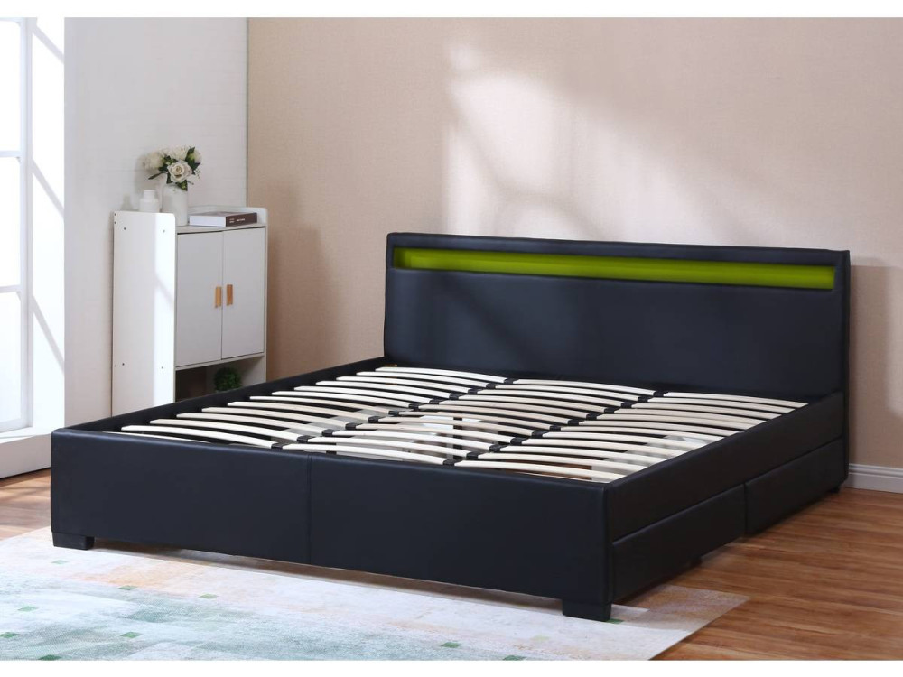 LED-Doppelbett "Nico" mit 4 Schubladen - 180 x 200 cm - Schwarz