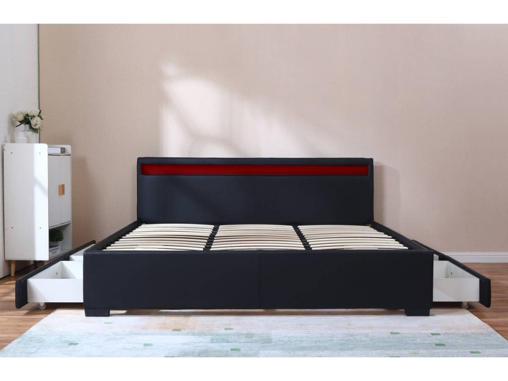 LED-Doppelbett "Nico" mit 4 Schubladen - 180 x 200 cm - Schwarz