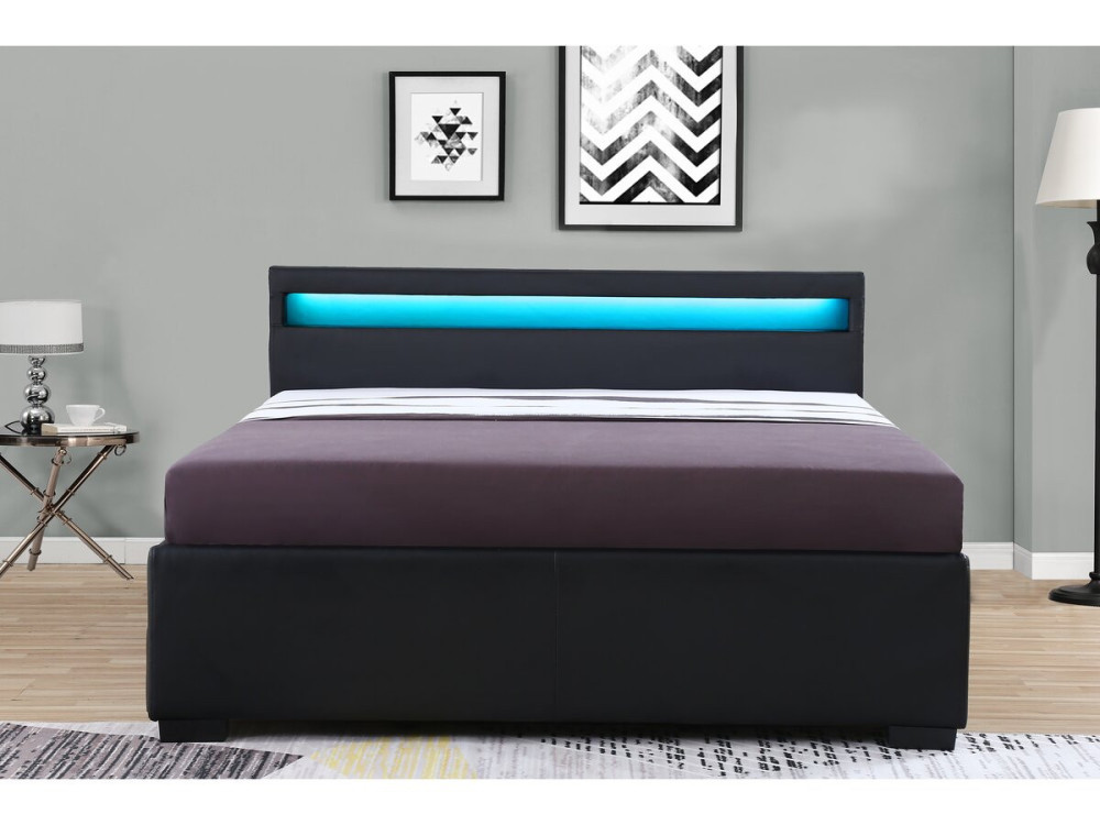 LED-Bett mit 4 Schubladen "Nico" - 140 x 190 cm - Schwarz