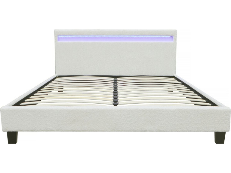 Doppelbett aus Bouclé-Stoff mit LED "Maria" 160 x 200 cm  - Creme