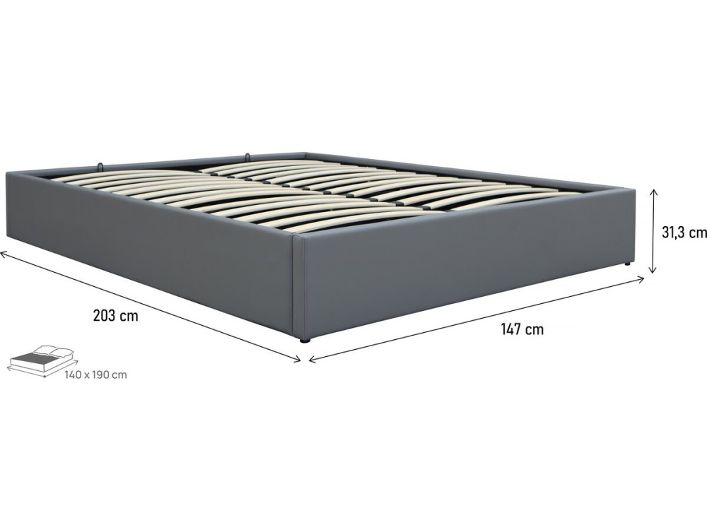 Doppelbett aus PVC mit Bettkasten "Ava" - 140 x 190 cm - Grau