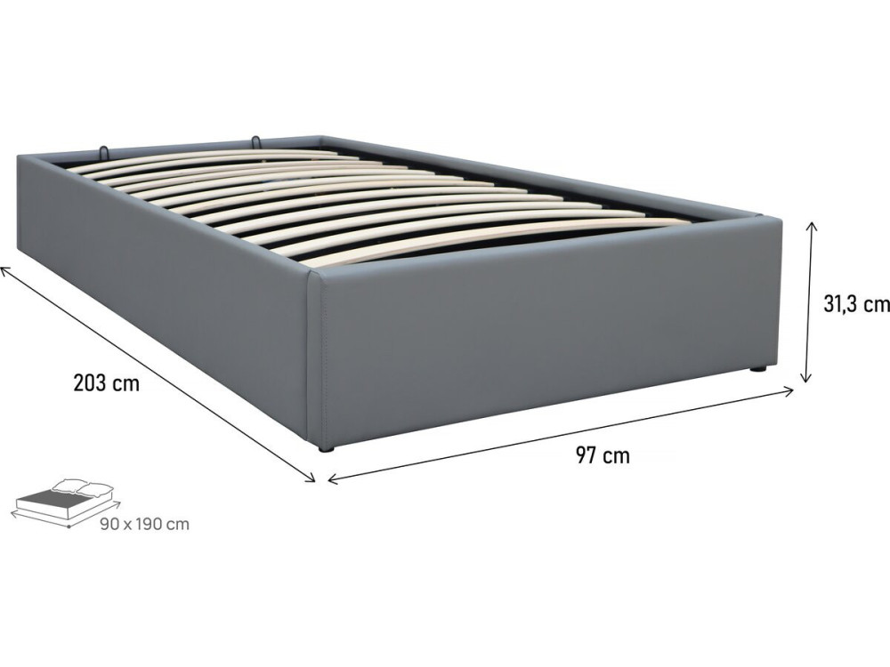 Einzelbett aus PVC mit Bettkasten "Ava" - 90 x 190 cm - Grau