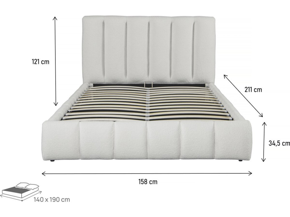Bett aus Bouclé-Stoff mit Bettkasten "Annie" - 140 x 190 cm - Weiß