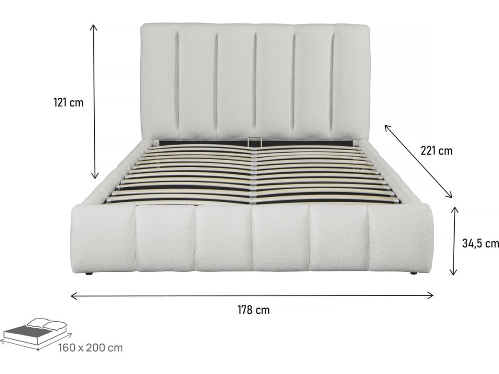 Bett aus Bouclé-Stoff mit Bettkasten "Annie" - 160 x 200 cm - Weiß