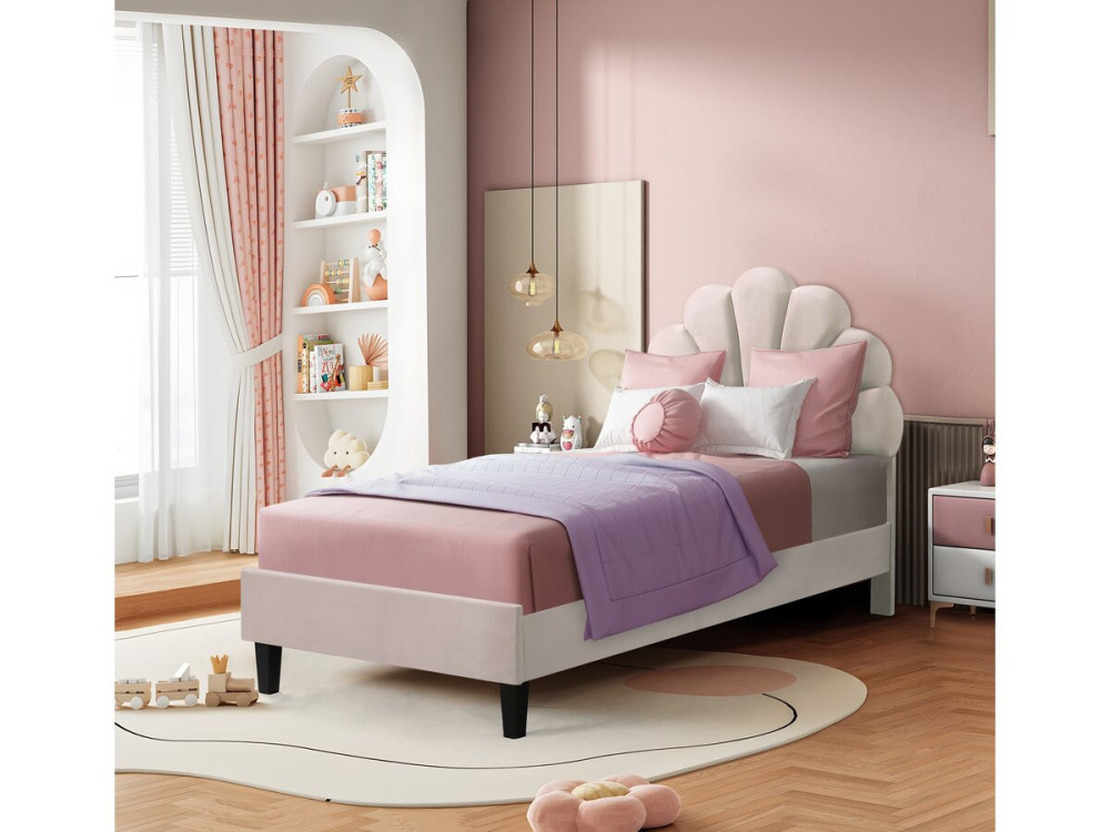 Muschelbett aus Samt "Manon" - 90 x 190 cm - Beige