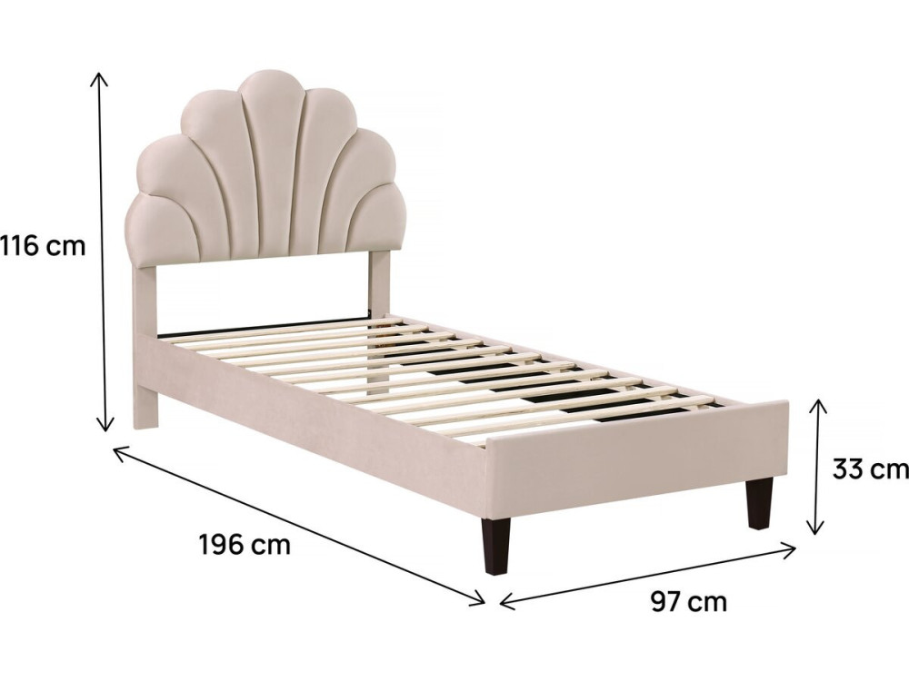 Muschelbett aus Samt "Manon" - 90 x 190 cm - Beige