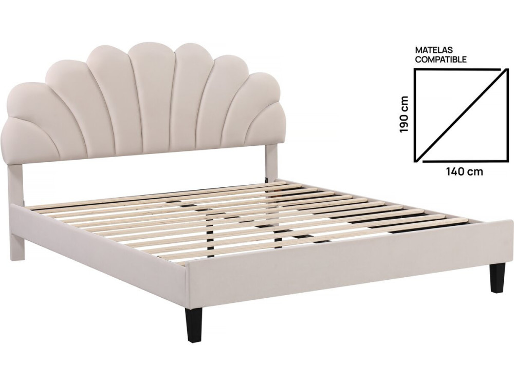 Muschelbett aus Samt "Manon" - Beige - 140 x 190 cm