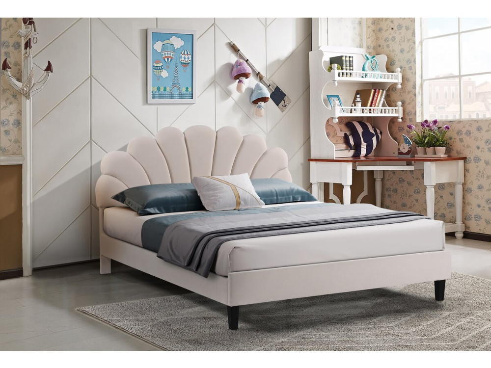 Muschelbett aus Samt "Manon" - Beige - 160 x 200 cm