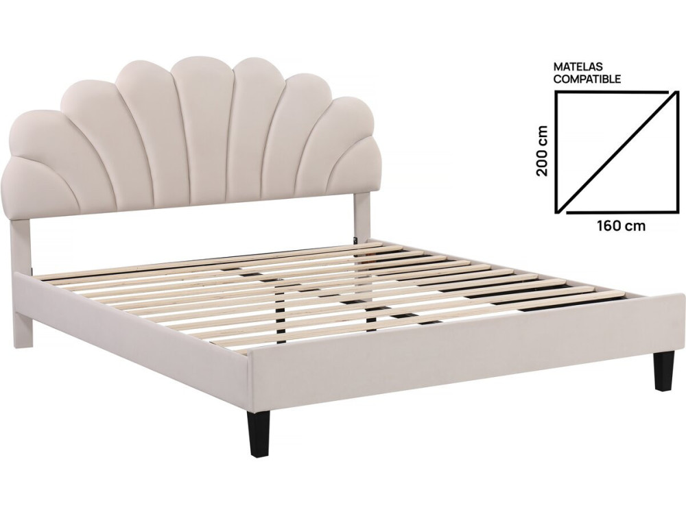 Muschelbett aus Samt "Manon" - Beige - 160 x 200 cm