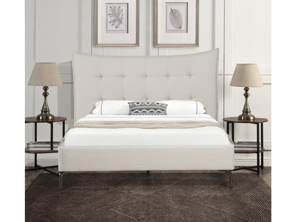 Gepolstertes Doppelbett aus Stoff „Aspen“ 140 x 190 cm - Beige