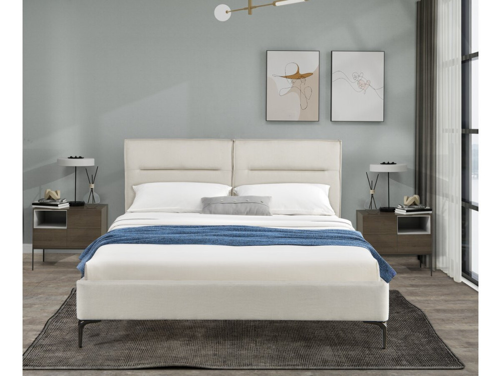 Designer Doppelbett aus Stoff „Moritz“ - 140 x 190 cm - Beige