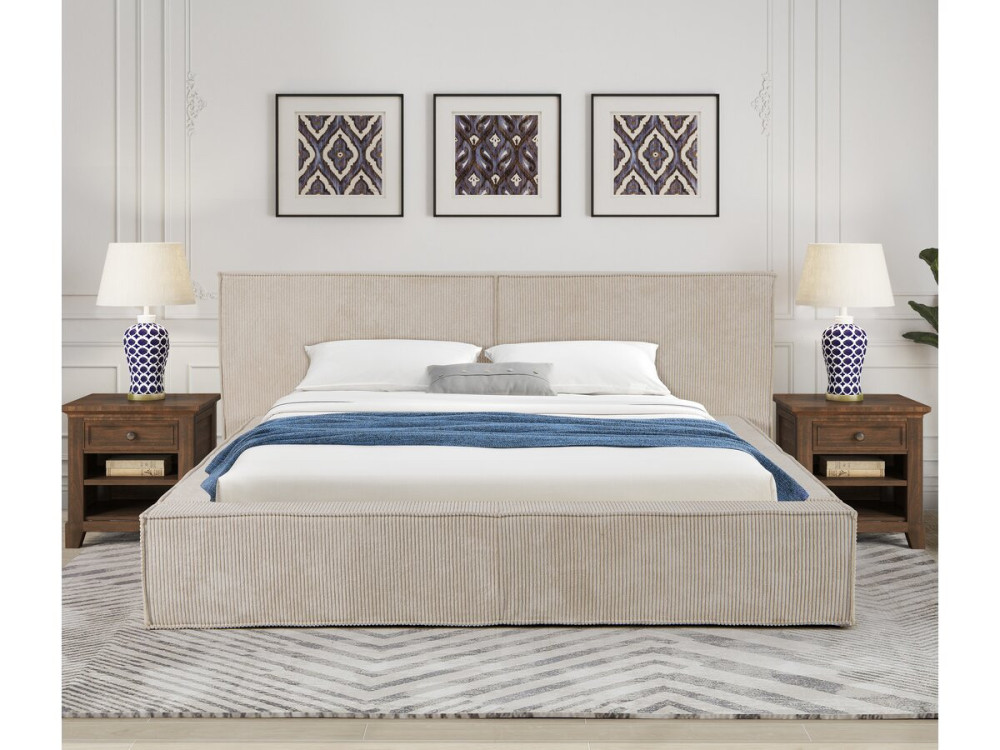 Bett aus Cord mit Bettkasten „Courchevel“ - 160 x 200 cm - Beige