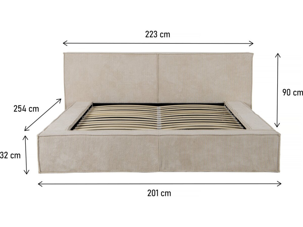 Bett aus Cord mit Bettkasten „Courchevel“ - 160 x 200 cm - Beige