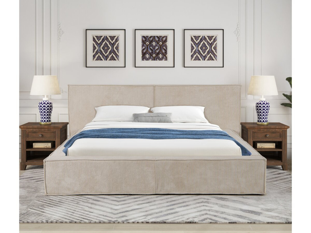 Bett aus Cord mit Bettkasten „Courchevel“ - 180 x 200 cm - Beige