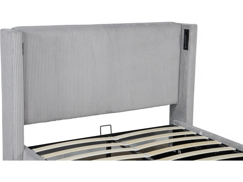 Doppelbett aus Cord mit Bettkasten und integrierter Lampe "Cortina" - 140 x 190 cm - Grau
