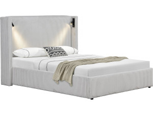 Doppelbett aus Cord mit Bettkasten und integrierter Lampe "Cortina" - 140 x 190 cm-  Beige